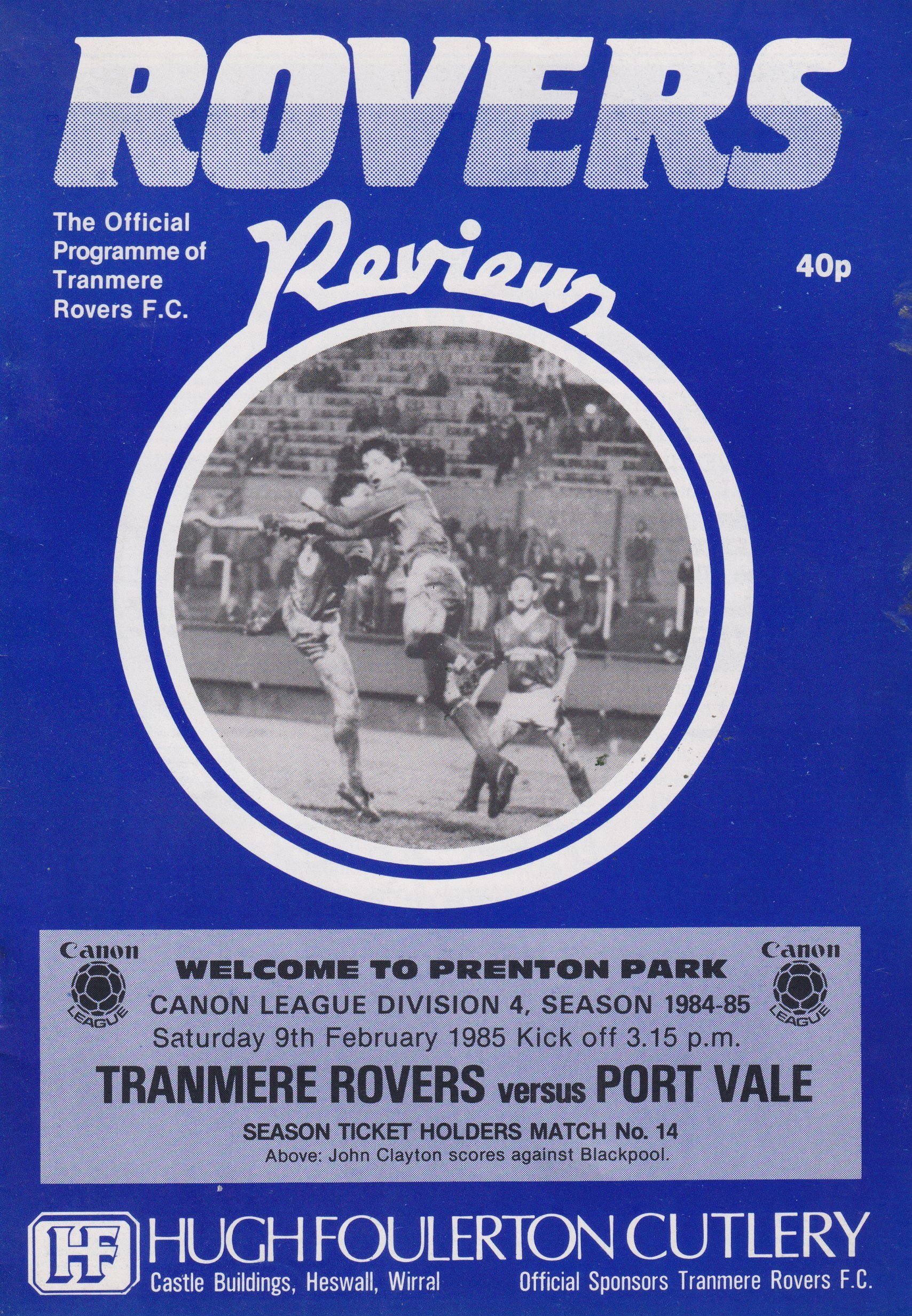 Tranmere Rovers v Port Vale match programme